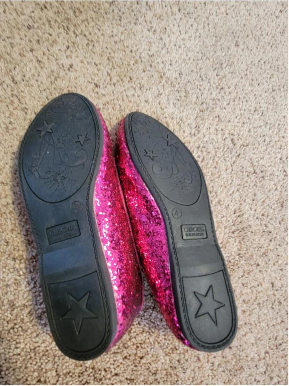 Silver Pink Sparkly Girls Flats Size 4 Stylish Comfort